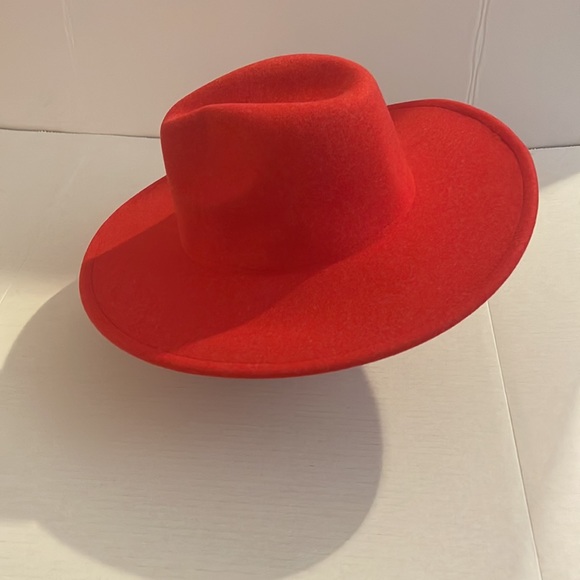 Red Wide Brim Fendora Hat - Picture 4 of 9